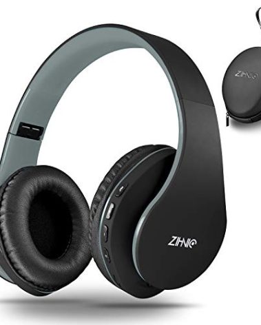 ZIHNIC Bluetooth Headphones Over-Ear, Foldable Wireless and Wired Stereo Headset Micro SD/TF, FM for Cell Phone,PC,Soft Earmuffs &Light Weight for Prolonged Wearing(Black/Gray)