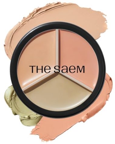 THESAEM Cover Perfection Triple Pot Concealer - 01 Correct Beige for Red Tone & Dark Circles - 3-Color Multi Concealer Palette for Skin Tones 21-23 - Korean Makeup with Sweet Almond Oil & Herbal Water