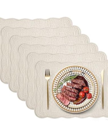 BALAPET Quilted Placemats Set of 6, 100% Cotton 13"x18" Table Mats Farmhouse Style, Reversible Rectangle Tabletop with Scalloped Edges for Kitchen Dinner Party Holidays, Machine Washable