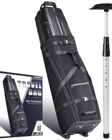 CHAMPKEY Premium Golf Travel Bags for Airlines - Hard Case Top Golf Travel Bag with Premium Oxford Fabric and Oversized Wheels（Bag with Support System）