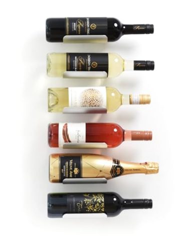 xympo Wall Mounted Wine Rack Set – 6-Piece Aluminum Bottle Holders with Non-Slip Cork Pads for Secure Storage