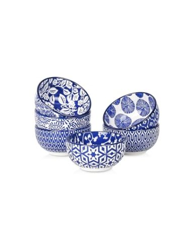Selamica Ceramic 4 OZ Dipping Bowls Set, 3.5 Inch Mini Bowls for Dipping, Side Dishes, Microwave Dishwasher Safe, Set of 6, Vintage Blue