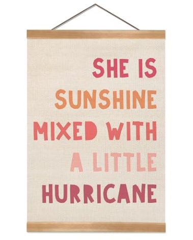 ZTGDA Pink Girls Room Decor Poster, She Is Sunshine Mixed with a Little Hurricane Wall Art, Girls Room Decor, Inspirational Quote Banner