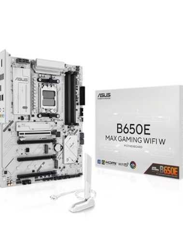 ASUS B650E MAX Gaming WiFi W – AMD B650 AM5 ATX Motherboard, White PCB, DDR5, PCIe 5.0, 3X M.2, Wi-Fi 6E, 2.5Gb LAN, USB 10Gbps Type-C, DisplayPort, HDMI™, BIOS Flashback™, Aura Sync, Advanced AI PC