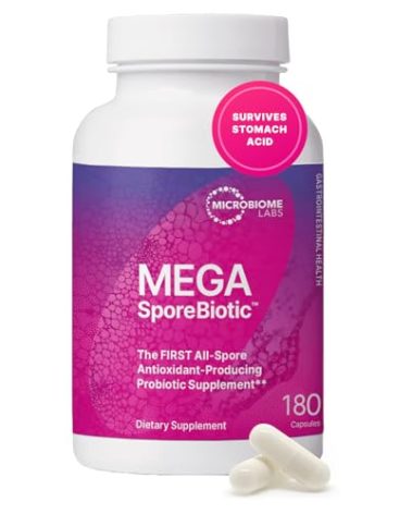 Microbiome Labs MegaSporeBiotic Probiotics for Women & Men - Spore Based Probiotics for Digestive Health - Shelf Stable & Travel-Friendly (180 Capsules)