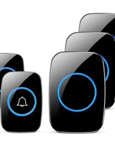 Wireless Doorbell, FullHouse Waterproof Door Bell Kit, Distinguish Front and Rear Doors, Over 1000 feet Range and 60 Chime, 5 Levels Volume and LED Flash, for Home Office Classroom