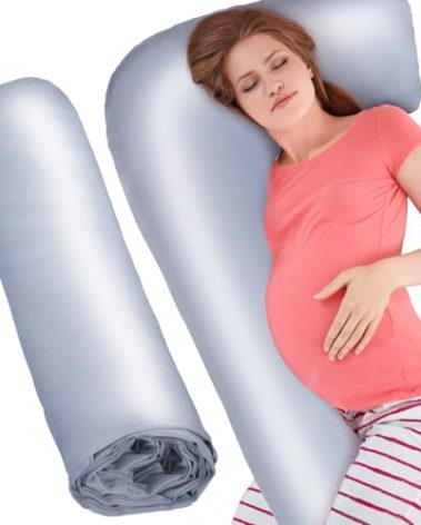 Windkream Silky Satin Pregnancy Pillow Cover, Only Pillowcase, L Shaped Snuggle Maternity Body Pillowcase for Cooling Skin Hair Full Body Pillow Cover with Hidden Zip for Side Sleeper