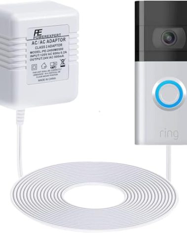 Doorbell Transformer 24V Adapter for Ring Video Doorbell, 16.4ft Long C Wire Power Supply, Compatible with Ring, Nest Hello, Wyze and Eufy Video Doorbells