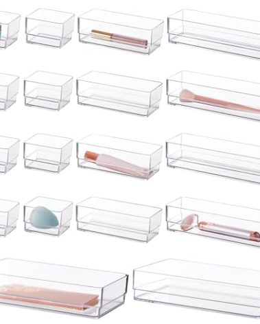 STORi SimpleSort 18-Piece Stackable Clear Drawer Organizer Set | Multi-size Trays | Makeup Vanity Storage Bins and Office Desk Drawer Dividers | Made in USA