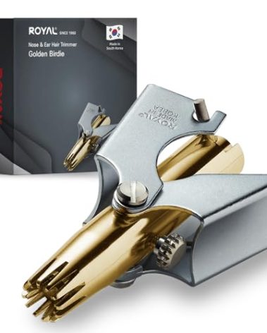 [MADE IN KOREA] ROYAL Gold Nose hair trimmer for men, Golden Birdie, Allergy-free, Manual, Battery-free, Waterproof, Painless with Twelve Dual-Edged blades, Patented Mechanism ET-4PG