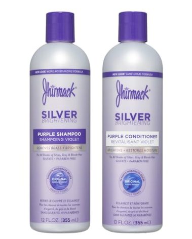 Jhirmack Silver Brightening Purple Shampoo and Conditioner Set for all types of silver, grey, and blonde hair