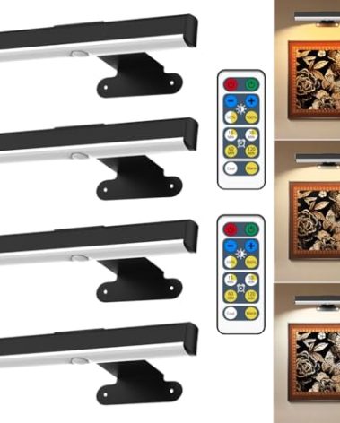 4Pack Wireless Picture Light with Remote,Battery Operated Wall Sconces for Wall Decor,3 Color Timer&Dimmable Paintings Light LED Art Display Lamp Picture Frame Light for Artwork Posters Gallery-Black
