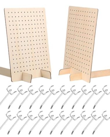 Bamboo's Grocery LoKii 2 Pack Wooden Pegboard Display Stand, Retail Rack, 17 x 13 Inches, with 20 Pcs Hooks