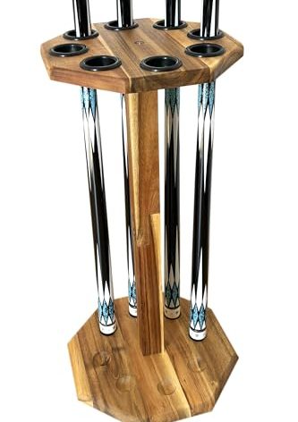 GACCO BILLIARDS Freestanding Billiard Cue Rack, Pool Table Accessories Hold 8 Cues, Pool Cue Stick Holder, Wooden Floor Stand Pool Cue Holder for Billiard Game Room (Brown)