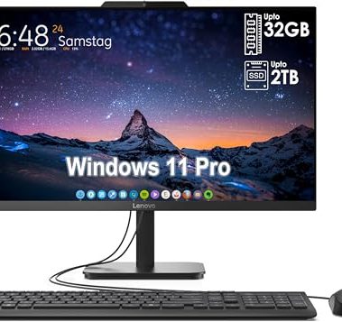 Lenovo All-in-One Desktop with Intel 4-Core Processor| 24 inch Full HD Display| 32GB DDR4 RAM, 1TB PCIe SSD| WiFi 6| Bluetooth| USB, Ethernet Ports| Windows 11 Pro| HDMI Out for External Display
