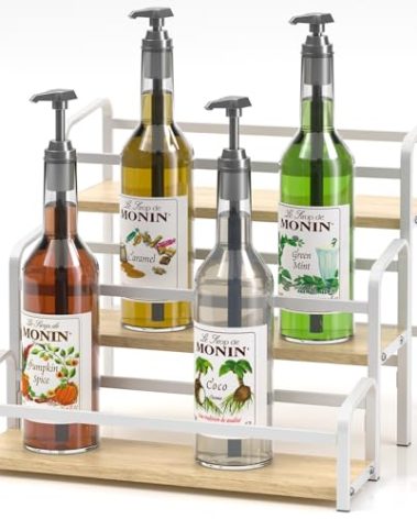 Coffee Syrup Organizer 3-Tier, 12 Bottles Capacity Syrup Rack for Coffee Bar Station, Wine Rack for Countertop, Tiered Spice Racks for Cabinet, Bottle Display Shelf Magnetic one-Step Installation