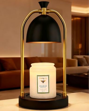 Hong-in Candle Warmer Lamp - with Timer & Dimmable, Cozy Birthday Gift for Women Mom, Modern Home Decor House Warming Gifts Wax Melt Warmer for Jar Candles with 2 Bulbs (Black)