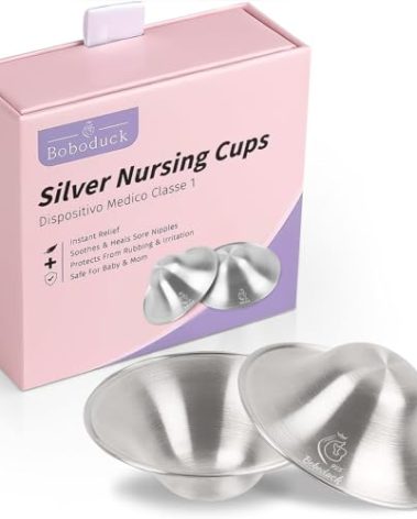 Boboduck The Original Silver Nursing Cups - Nipple Shields for Nursing Newborn, Newborn Breastfeeding Essentials Must Haves for Soothe and Protect Your Nursing Nipples - 925 Silver (X-L Size)