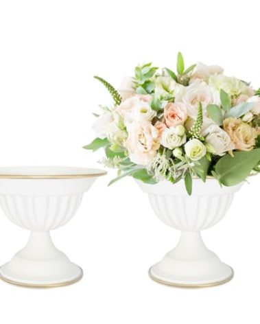 AZXTOPSEZ White Flower Vases for Centerpieces: Wedding Compote Bowl 5.1 Inch Small Urn Vase Metal Pedestal Vase for Table Party Event Home Set of 2