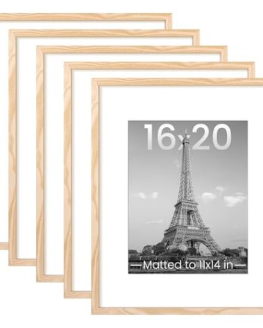 upsimples 16x20 Picture Frame Set of 5, Display Pictures 11x14 with Mat or 16 x 20 Without, Wall Gallery Poster Frames, Natural