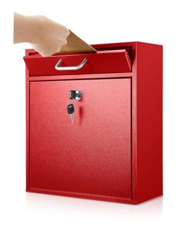 Yaocom Locking Mailbox with Key for Outdoor 12 x 10.5 x 4.7 Inches Large Wall Mount Mail Box with Lock Security Mail Drop Metal Collection Boxes Hanging Secure Postbox(Red)