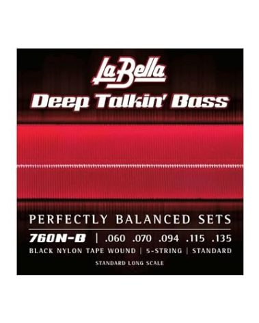 La Bella 760N-B Deep Talkin Black Nylon Tape Wound 5-String Standard Long Scale 60-135