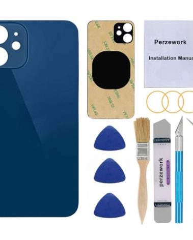 Perzework OEM Rear Back Glass Replacement for iPhone 12 6.1 inches with Reparing Toolkit and Pre-Installed Adhesive (Blue)