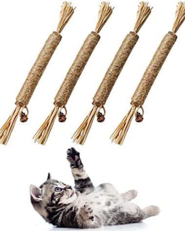 4 Pack Natural Silvervine Sticks for Cats - Chew Toys for Kittens Teeth Cleaning, Catnip Toy, Teething Stick - Interactive Kitten Toys for Indoor Cats Dental Care