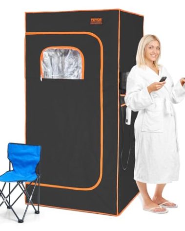 VEVOR Infrared Portable Sauna Tent, 1400W Personal Sauna Kit for Home Spa Heated Body Therapy, Time & Temperature Remote Control with Chair & Floor Mat, Black, 2.9’x 2.9’x 5.8’
