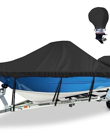 BOATPRO Waterproof Center Console Boat Cover 20-22ft, Heavy Duty 1300D Marine Grade Polyester Canvas 20' 21ft 22 Foot Boat Center Console Covers, Black