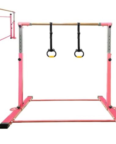 JC-ATHLETICS Gymnastics Bar for Kids Girls Ages 3-15 with Ring for Home Indoor Training Equipment- Steady Steel Construction, Anti-Slip, Easy to Assemble, 3' to 5' Adjustable Height