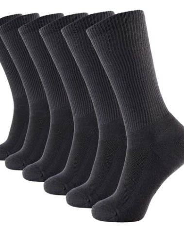 +MD Bamboo Viscose 6 Pairs Socks for Men and Women, Soft Casual Smell Control Cushioned Calf Crew Men Dress Socks 6Grey9-11