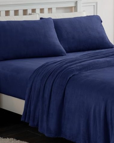 Softan Fleece Sheets Full Size, Flannel Like Soft, Fuzzy Warm Plush Sheets, Velvet Polar Microfleece Bedding for Winter, Navy