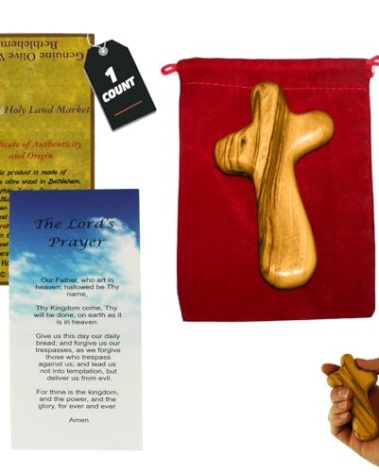 Holy Land Market Comfort/Holding Cross Also Known as Palm or Hand Cross With Velvet Bag And Two Certificates (4 Inches) (1)