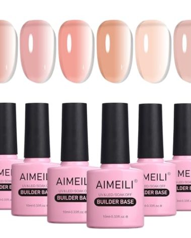 AIMEILI Builder Base Sheer Color Gel, Hema Free, Cruelty Free, Vegan, No Need Slip Solution, Soak Off Gel Nail Polish 6pcs X 10ml - Kit Set 34
