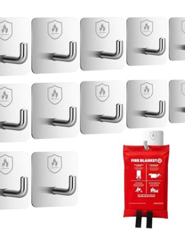 Briwooody 12 Pack Adhesive Wall Hooks for Fire Blankets, Stainless Steel Emergency Fire Blanket Hook Waterproof and Fireproof for Home Bathroom Office Indoor Outdoor Wall Hanging