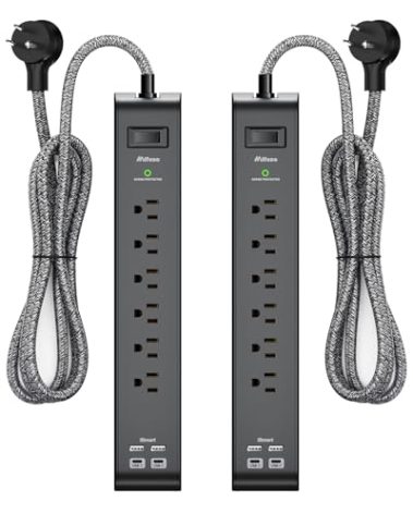 2 Pack Surge Protector Power Strip with 6 Outlets 4 USB Ports 5-Foot Long Heavy-Duty Braided Extension Cords Flat Plug 900 Joules 15A Circuit Breaker Wall Mount for Home Office ETL Listed