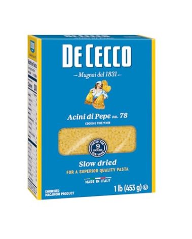 De Cecco Acini Di Pepe No. 78 Pasta, 16 Oz, Authentic, Slow Dried, Made with Semolina and Durum Wheat, Versatile Pasta for Sauces & Recipes, Made in Italy