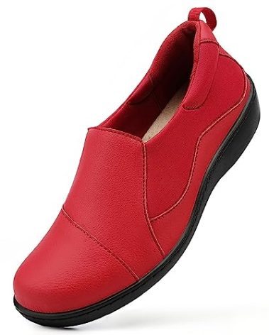 Hueneph Women's Comfort Red Leather Loafers Cute Casual Slip On Lightweight Walking Flats Everyday Work Shoes 8.5 M US 2305-HON085