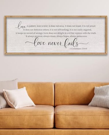 LuZhiQiang Love is Patient Love is Kind Wall Decor 40"X15" Bible Verse Quote 1 Corinthians 13 For Bedroom Above Bed Christianity Couple Sign Large Wood Framed Wall Hanging Art (Wood)
