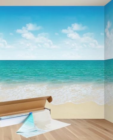 4.5x33 Ft Ocean and Beach Wall Backdrop Decorations,Roll of Plastic Seaside Photography Background,Natural Coastline Scenery Setters Wallpaper Summer Holiday Birthday Party Studio Photo Shoot Props