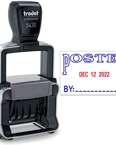 Trodat 5430 Professional Self-Inking Date Stamp with Posted - Blue/Red 2 Color Ink