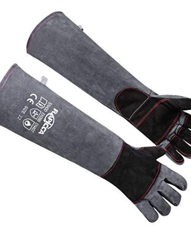 RAPICCA Animal Handling Gloves Bite Proof Reinforced Leather Padding Dog,Cat Scratch,Bird Handling Falconry Gloves Grabbing,Reptile Squirrel Snake Bite 22in Grey-Black