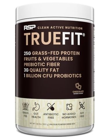 TrueFit Gut Healthy Protein Powder, Grass-Fed Whey Meal Replacement Shake with Prebiotics, Probiotics, & Organic Superfoods, Keto Friendly, Gluten Free