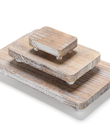 Maitys 3 Pcs Wooden Risers for Display Pedestal Stand Wooden for Decor Farmhouse Vintage Rustic Stackable Kitchen Stand Tray Riser, 3 Sizes(12 x 6.7, 8 x 4.7, 4 x 2.8 In,White)