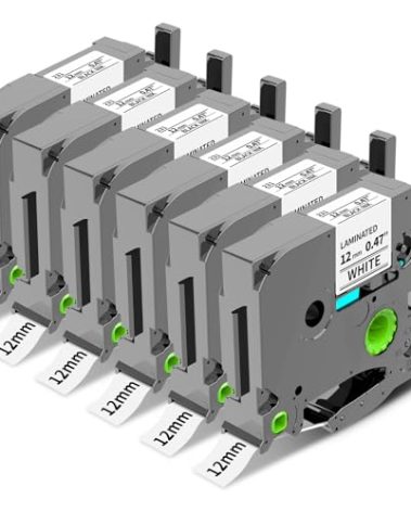 12mm 0.47 Laminated White Tape Replace for Brother Label Maker Tape TZe-231 Compatible with P-Touch TZ TZe 1/2" Black on White TZE231 for PT-D220 D210 H110 D200 D400 1280 D610BT Refills, 6-Pack