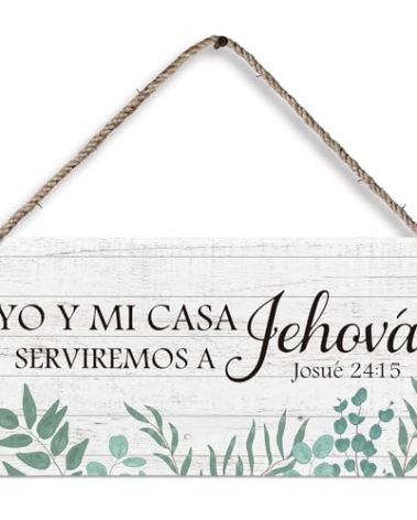 huester Christian Spanish Wood Plaque Sign, Versiculos Biblicos Pared, Christian Religious Spanish Bible Verses Home Wall Decor, Yo Y Mi Casa Serviremos A Jehova Cuadros Cristianos Wall Hanging Decor, 12x6 inches