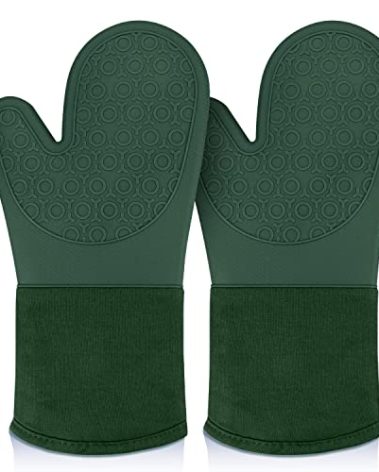 sungwoo Silicone Oven Mitts, Heat Resistant Oven Gloves with Quilted Liner Non-Slip Textured Grip Perfect for BBQ, Baking, Cooking and Grilling - 1 Pair 13.8 Inch Midnight Green