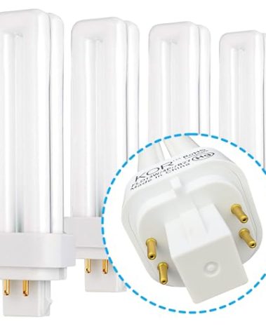 KOR CFL Light Bulb, 13W Double Tube, 4-Pin G24Q-1 Base, 5000K Bright White, Pack of 4