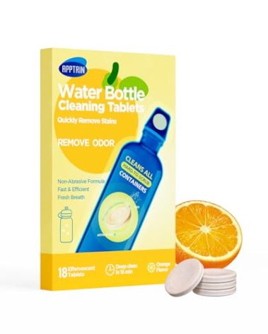 apptrin Water Bottle Cleaning Tablets, 18 Pack Bottle Clean Tablet Hydration Bladder Cleansing Tablets for Hydration Bladder, Water Bottle, Individually Packed, Orange Flavor